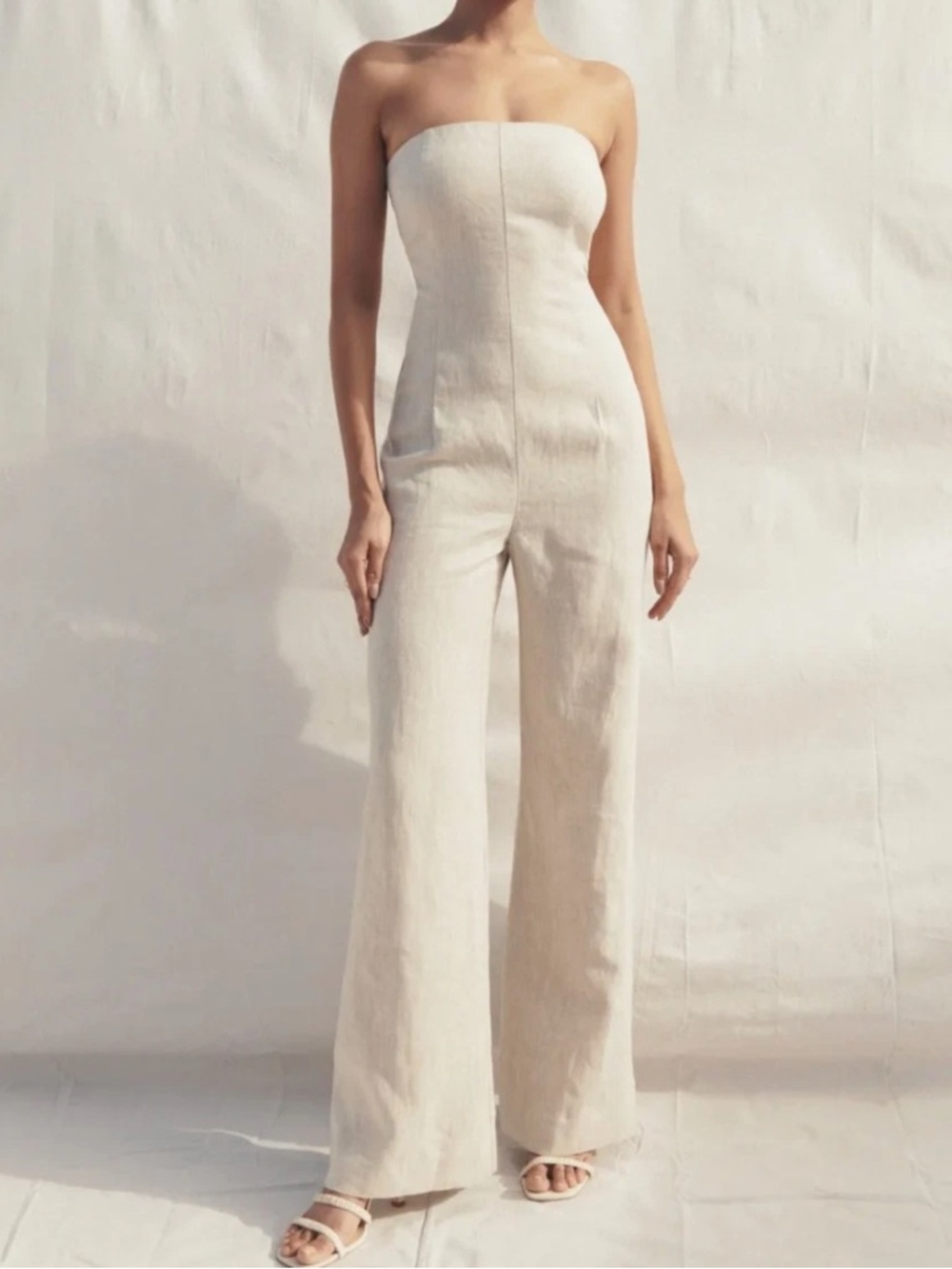 Reformation Jude Linen Jumpsuit in Oatmeal 4